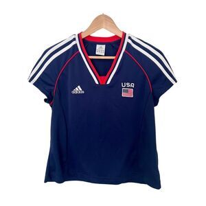2003 Adidas Kids Blue USA Soccer Jersey Sz Large Sport VTG Striped Shoulders